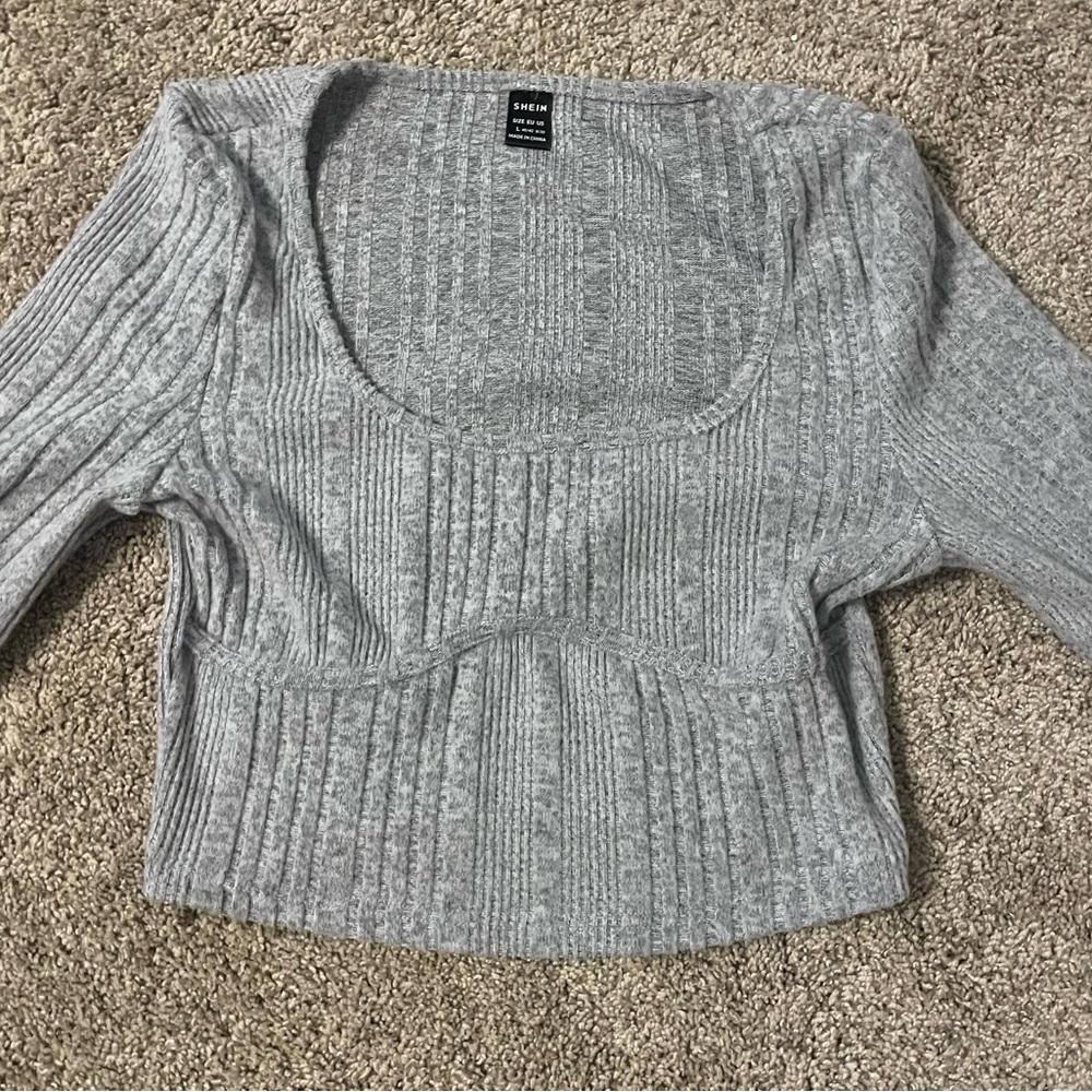 Gray cropped flared long sleeve from SHEIN